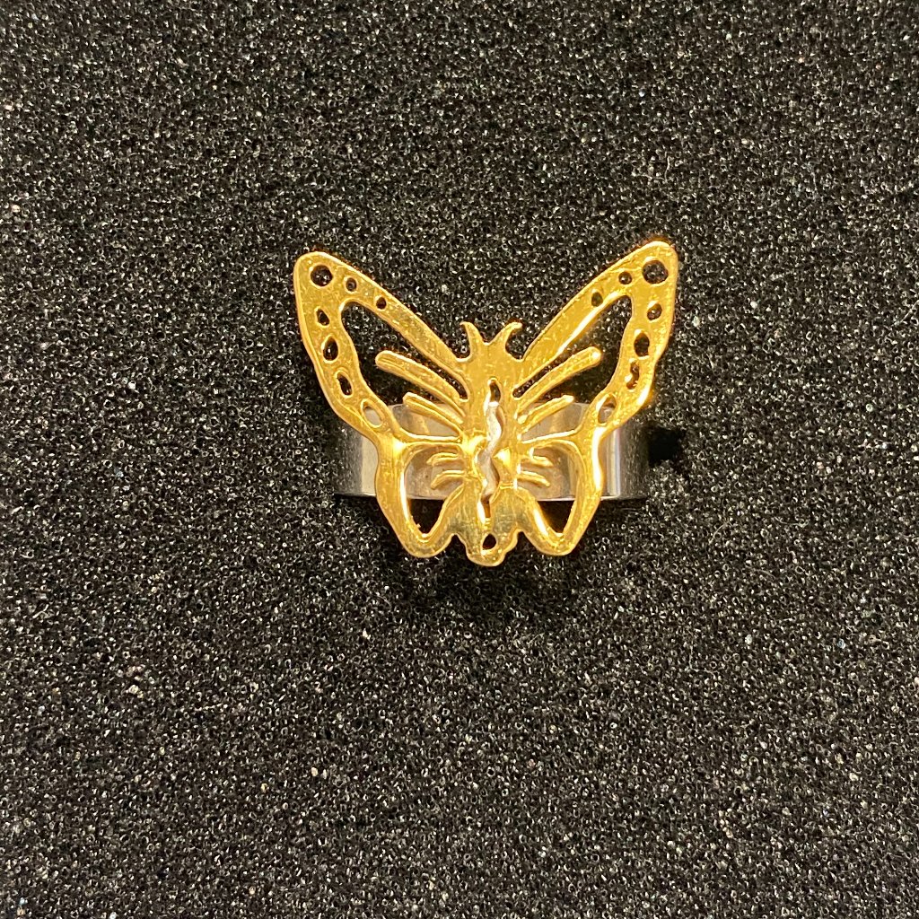 14k Yellow  White Gold Butterfly Two Tone Ring